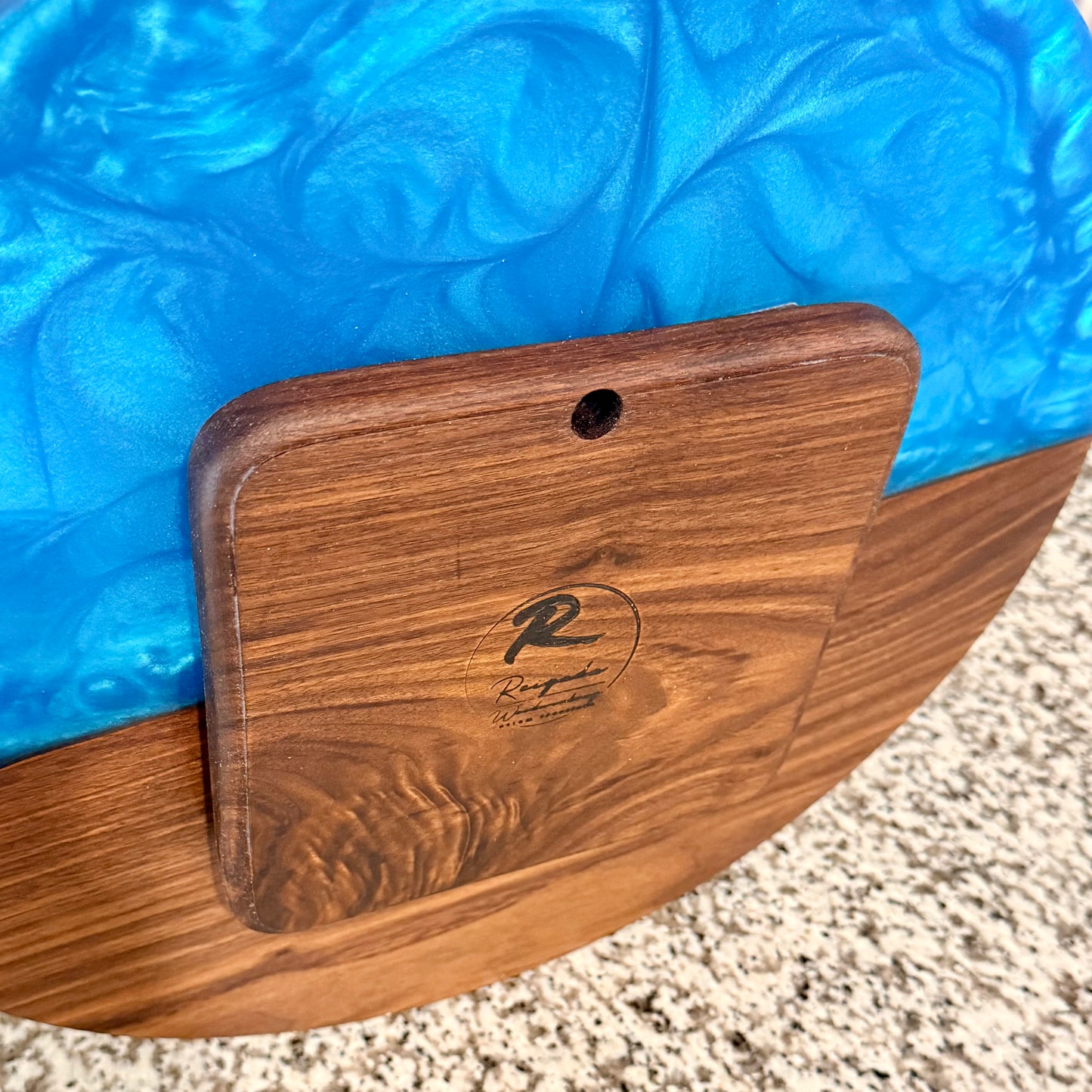 Lazy Susan - Walnut with Turquoise Epoxy Reigada Woodworking
