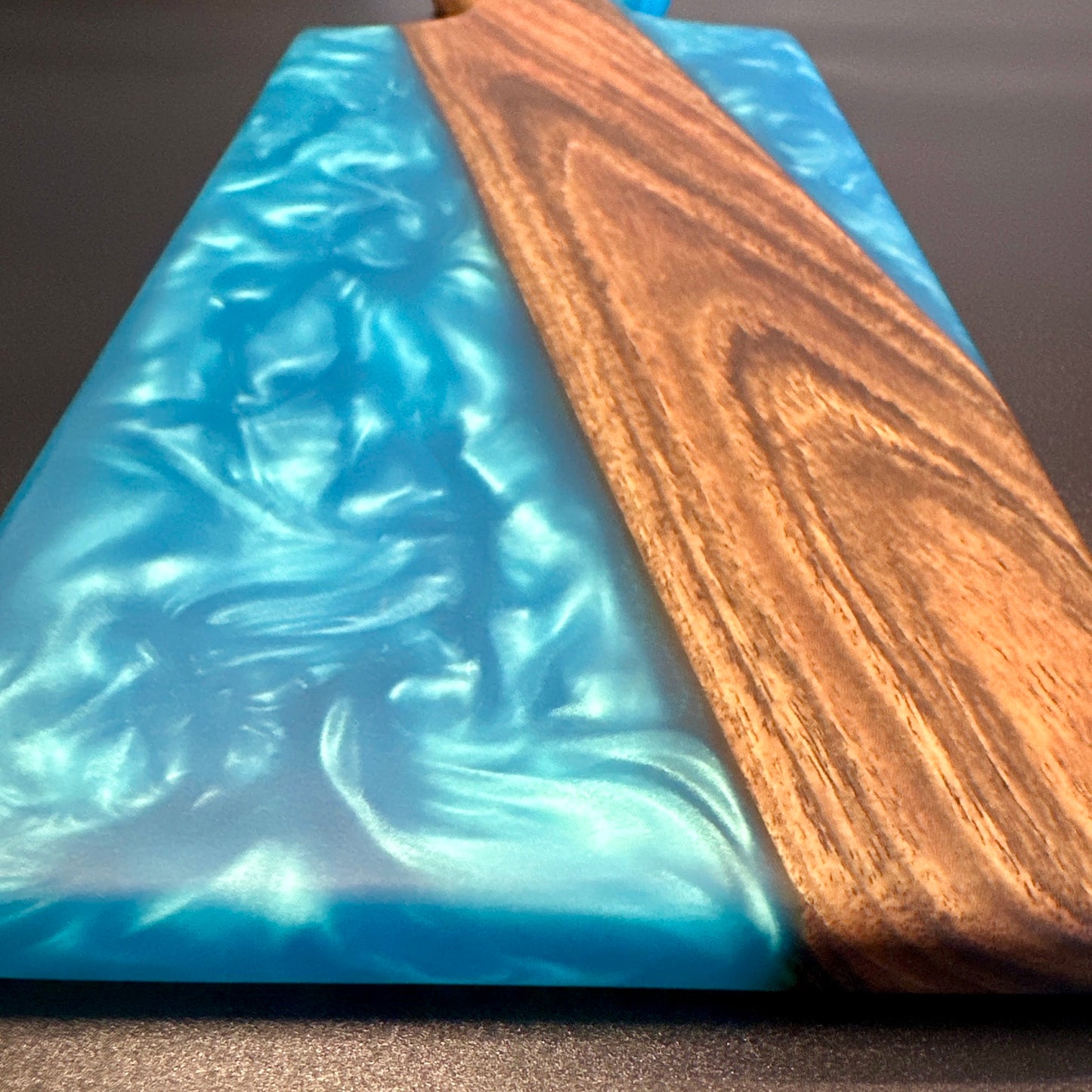 Charcuterie Board - Bocote wood with Turquoise Blue Epoxy Reigada Woodworking