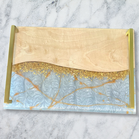 Charcuterie Serving Tray - Hard maple with White Pearl and Gold Reigada Woodworking