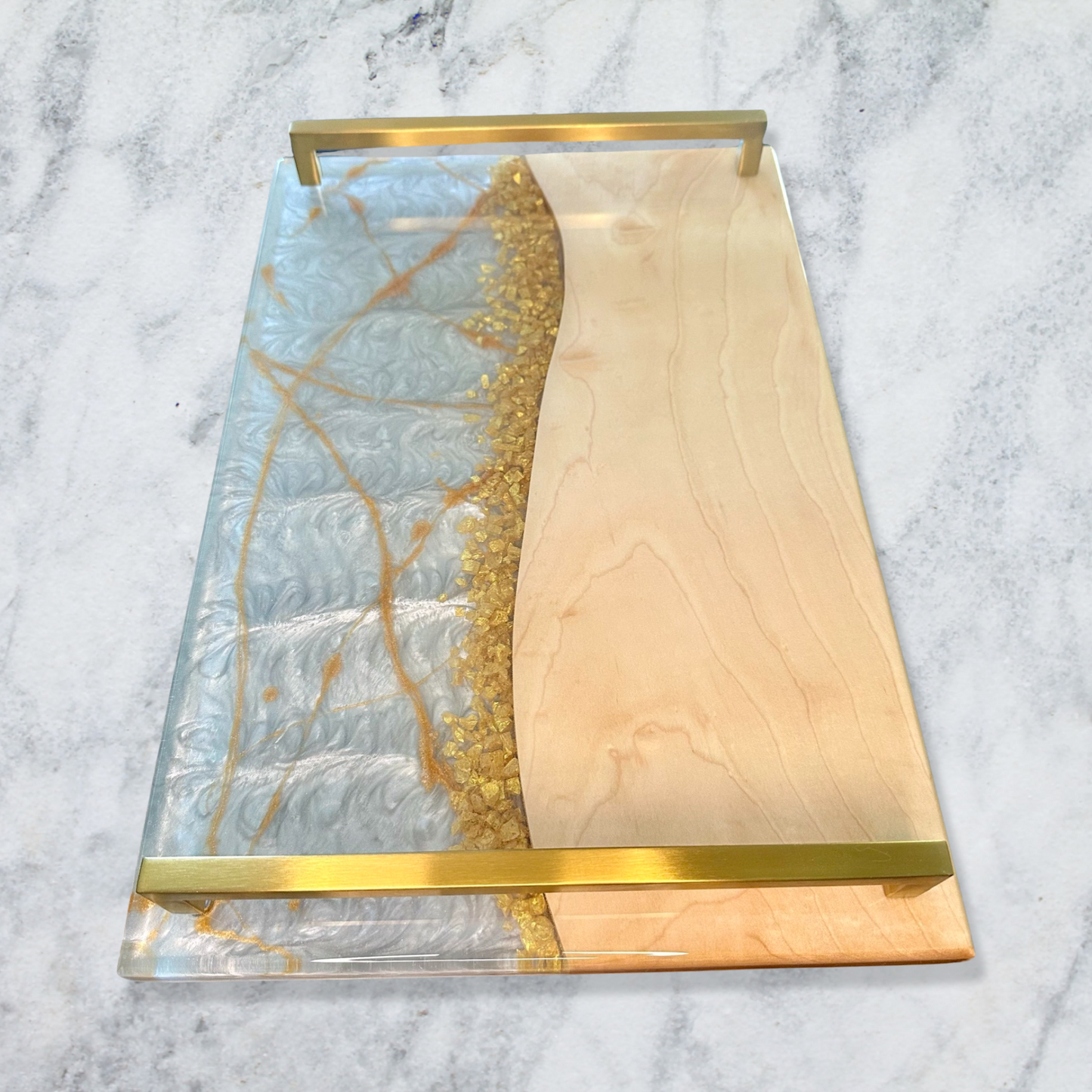 Charcuterie Serving Tray - Hard maple with White Pearl and Gold Reigada Woodworking