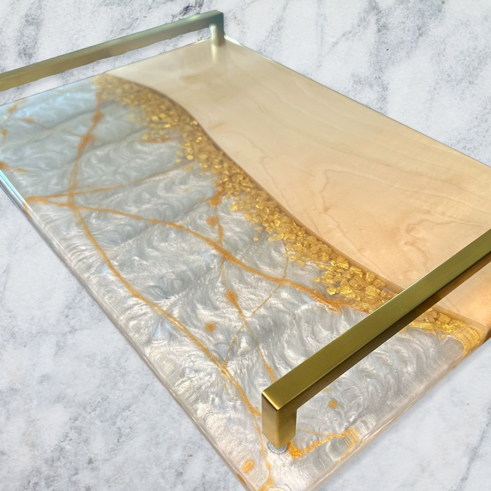 Charcuterie Serving Tray - Hard maple with White Pearl and Gold Reigada Woodworking