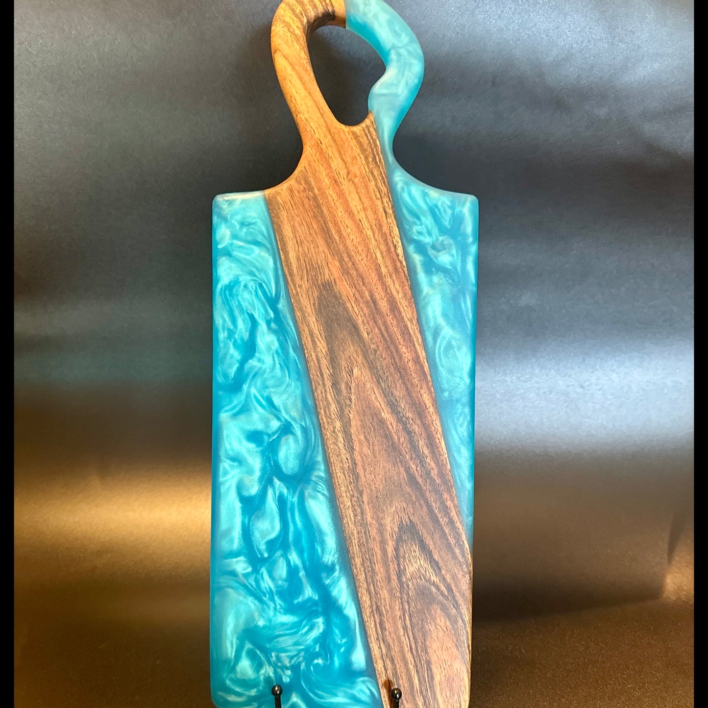 Charcuterie Board - Bocote wood with Turquoise Blue Epoxy Reigada Woodworking