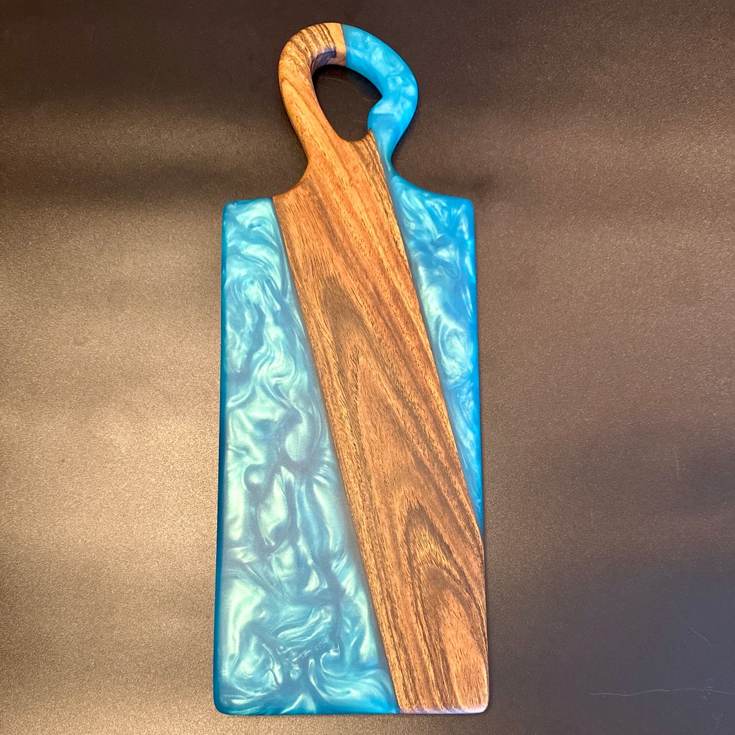 Charcuterie Board - Bocote wood with Turquoise Blue Epoxy Reigada Woodworking