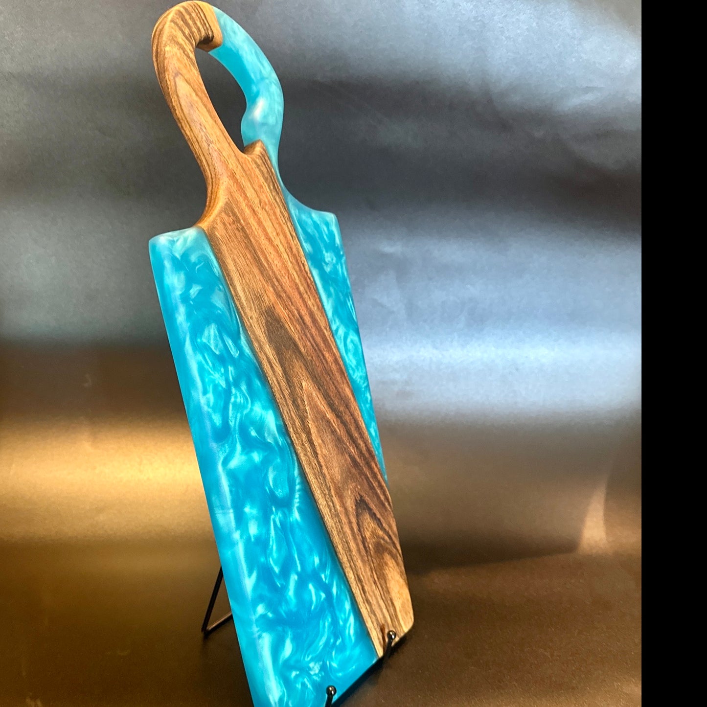 Charcuterie Board - Bocote wood with Turquoise Blue Epoxy Reigada Woodworking