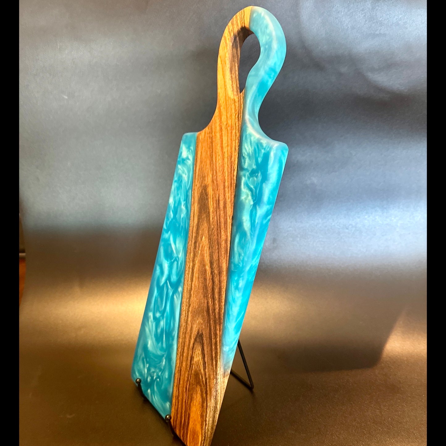 Charcuterie Board - Bocote wood with Turquoise Blue Epoxy Reigada Woodworking