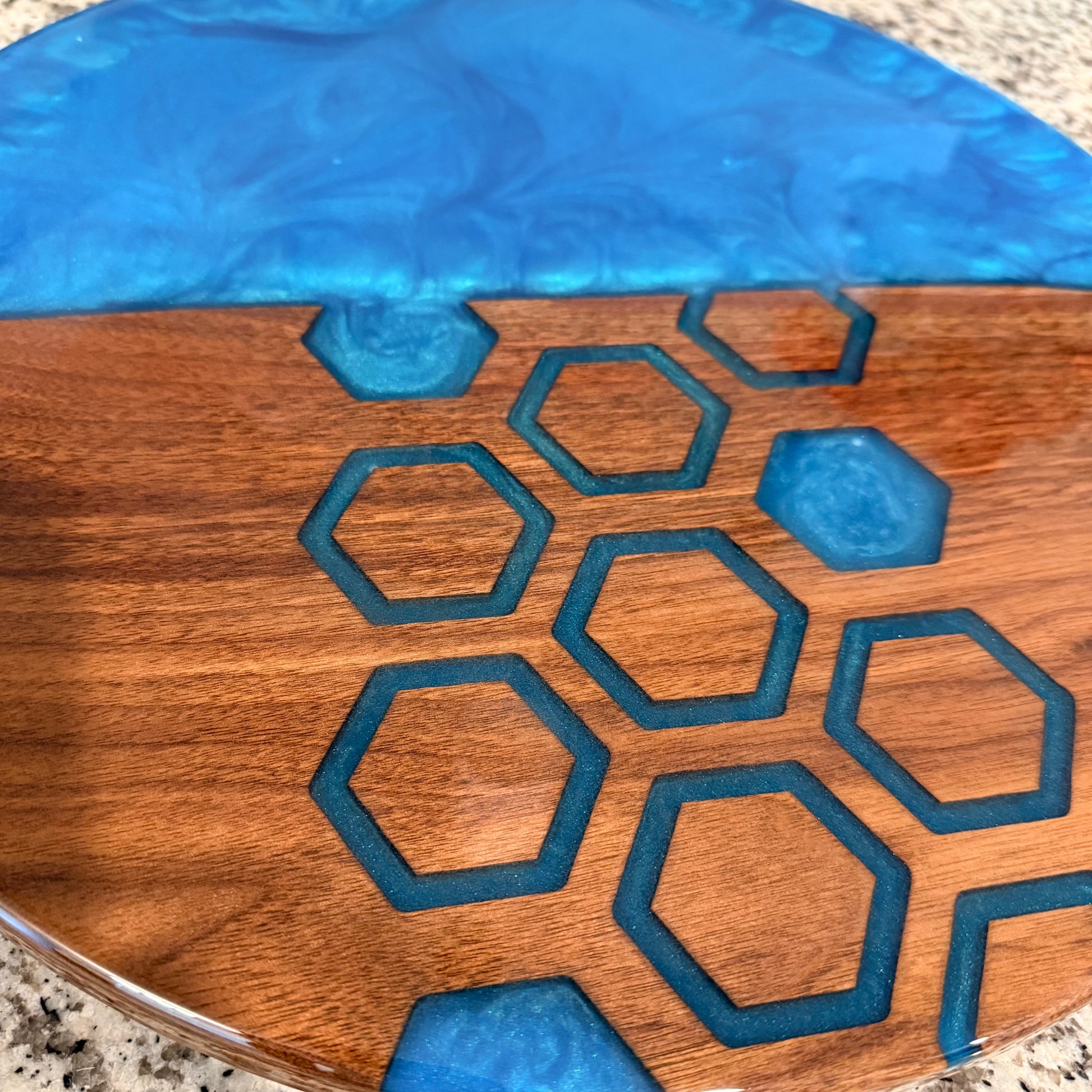 Lazy Susan - Walnut with Turquoise Epoxy Reigada Woodworking