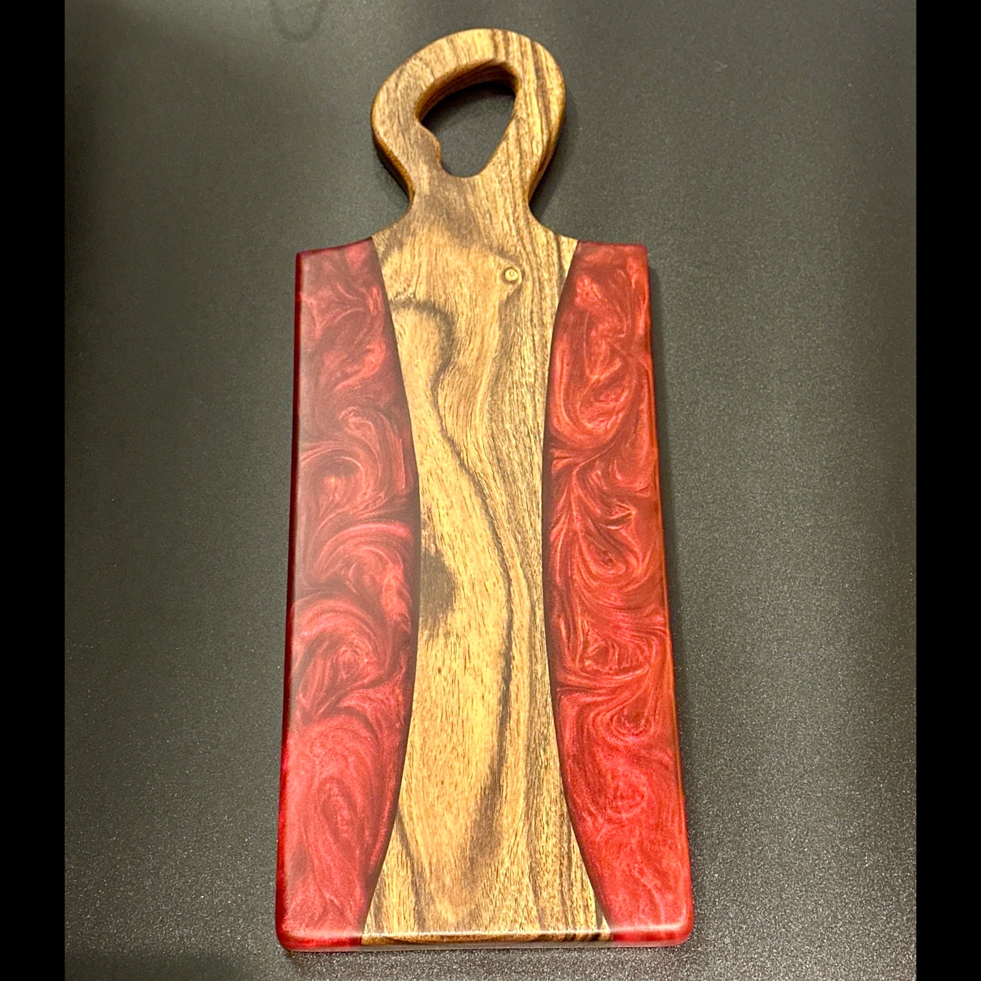 Wood and Epoxy charcuterie Board - Bocote wood with Yamagata Red Epoxy Reigada Woodworking