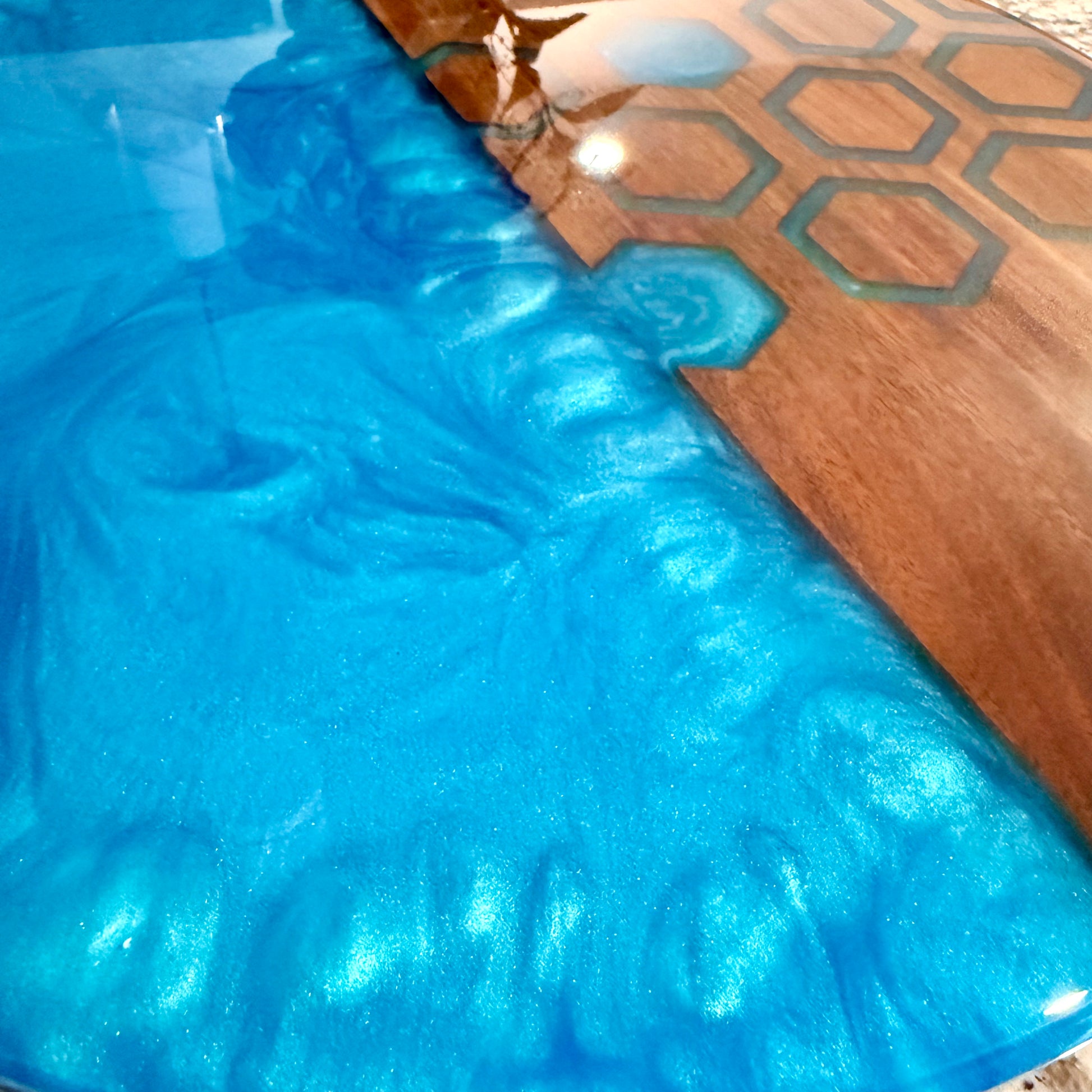 Lazy Susan - Walnut with Turquoise Epoxy Reigada Woodworking