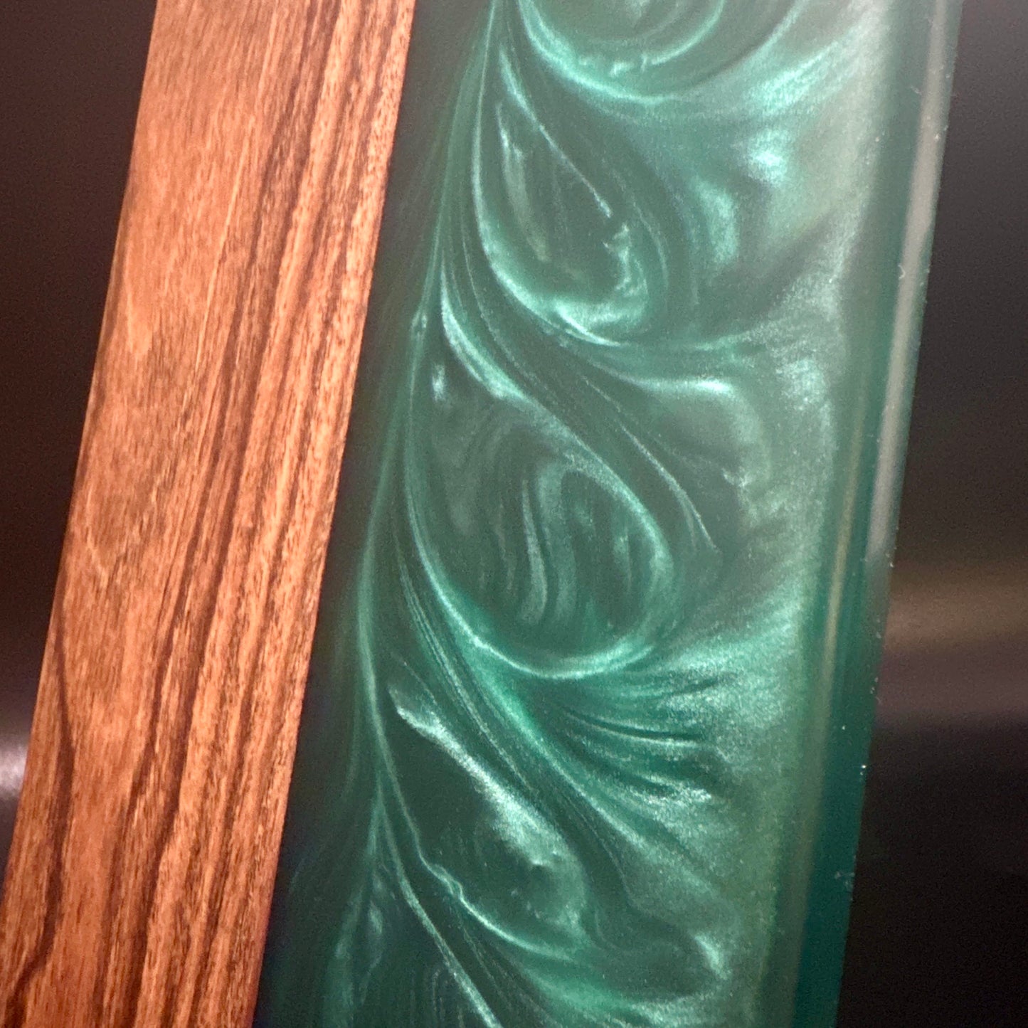 Wood and Epoxy charcuterie Board - Bocote wood with Shiny Malachite Epoxy Reigada Woodworking