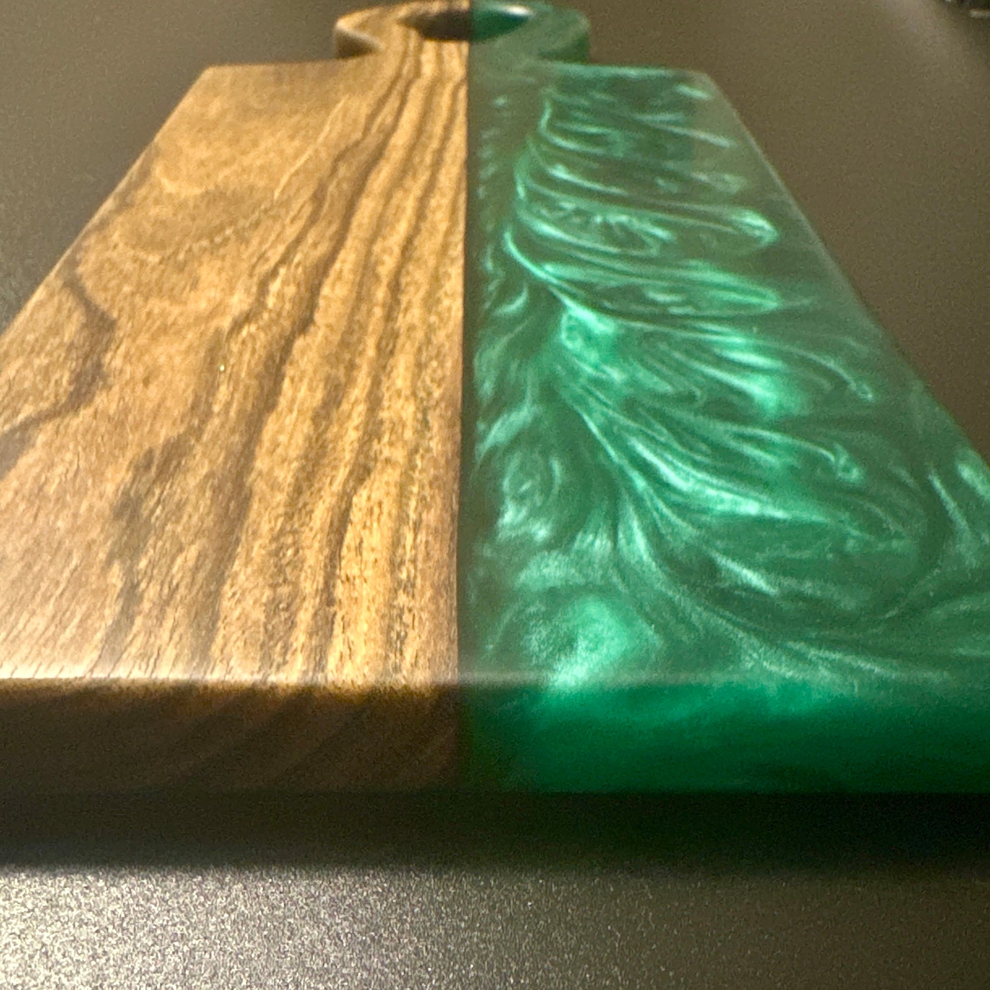 Wood and Epoxy charcuterie Board - Bocote wood with Shiny Malachite Epoxy Reigada Woodworking