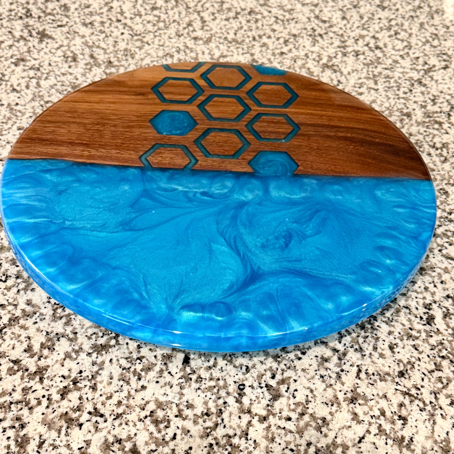 Lazy Susan - Walnut with Turquoise Epoxy Reigada Woodworking