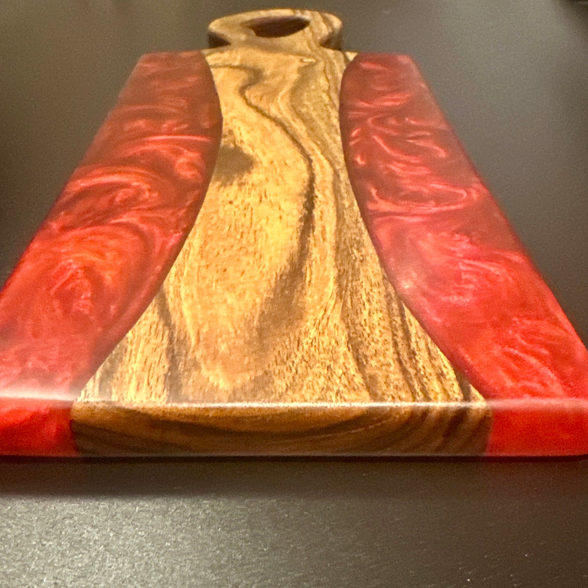 Wood and Epoxy charcuterie Board - Bocote wood with Yamagata Red Epoxy Reigada Woodworking