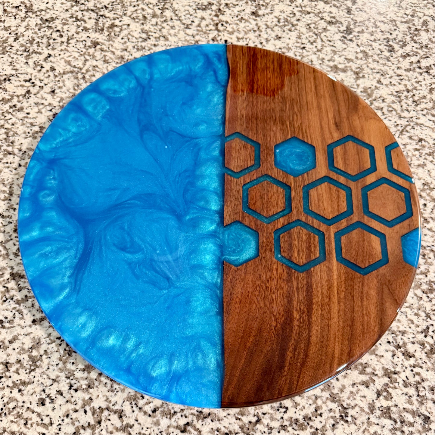 Lazy Susan - Walnut with Turquoise Epoxy Reigada Woodworking