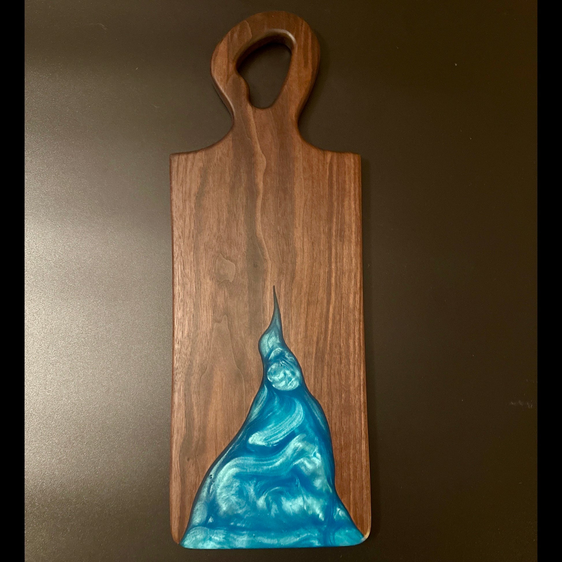 Wood and Epoxy Charcuterie Board - Walnut wood with Turquoise Reigada Woodworking