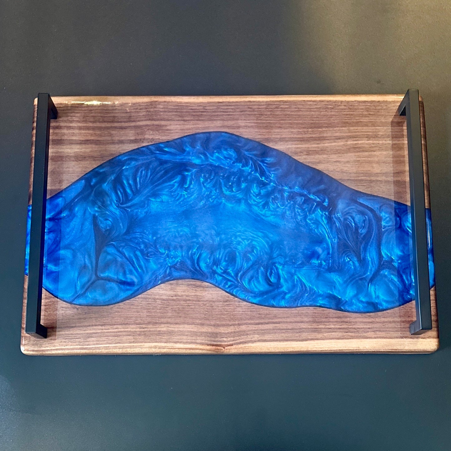 Serving Tray - Walnut with Pacific Blue epoxy Reigada Woodworking