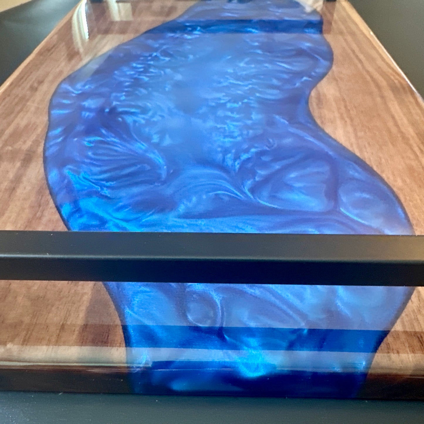 Serving Tray - Walnut with Pacific Blue epoxy Reigada Woodworking