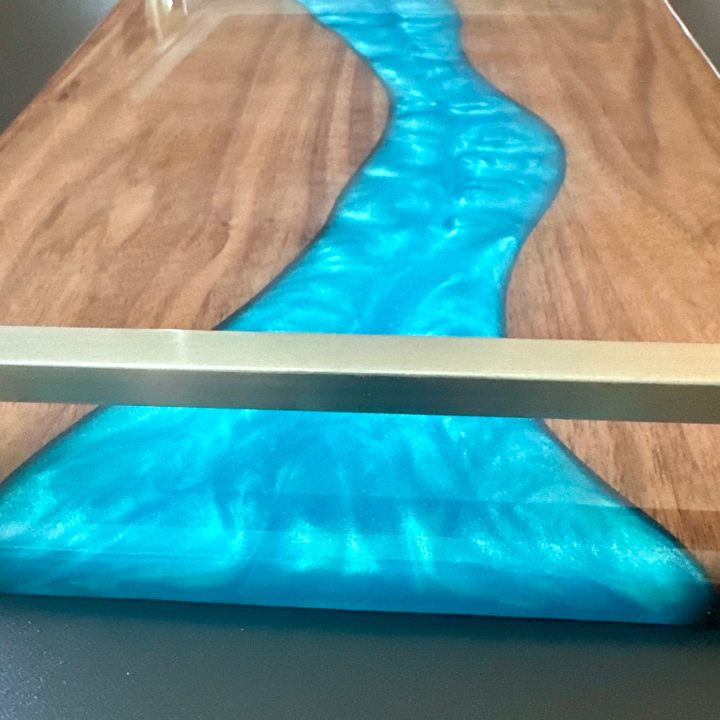 Serving Tray - Walnut with turquoise epoxy Reigada Woodworking