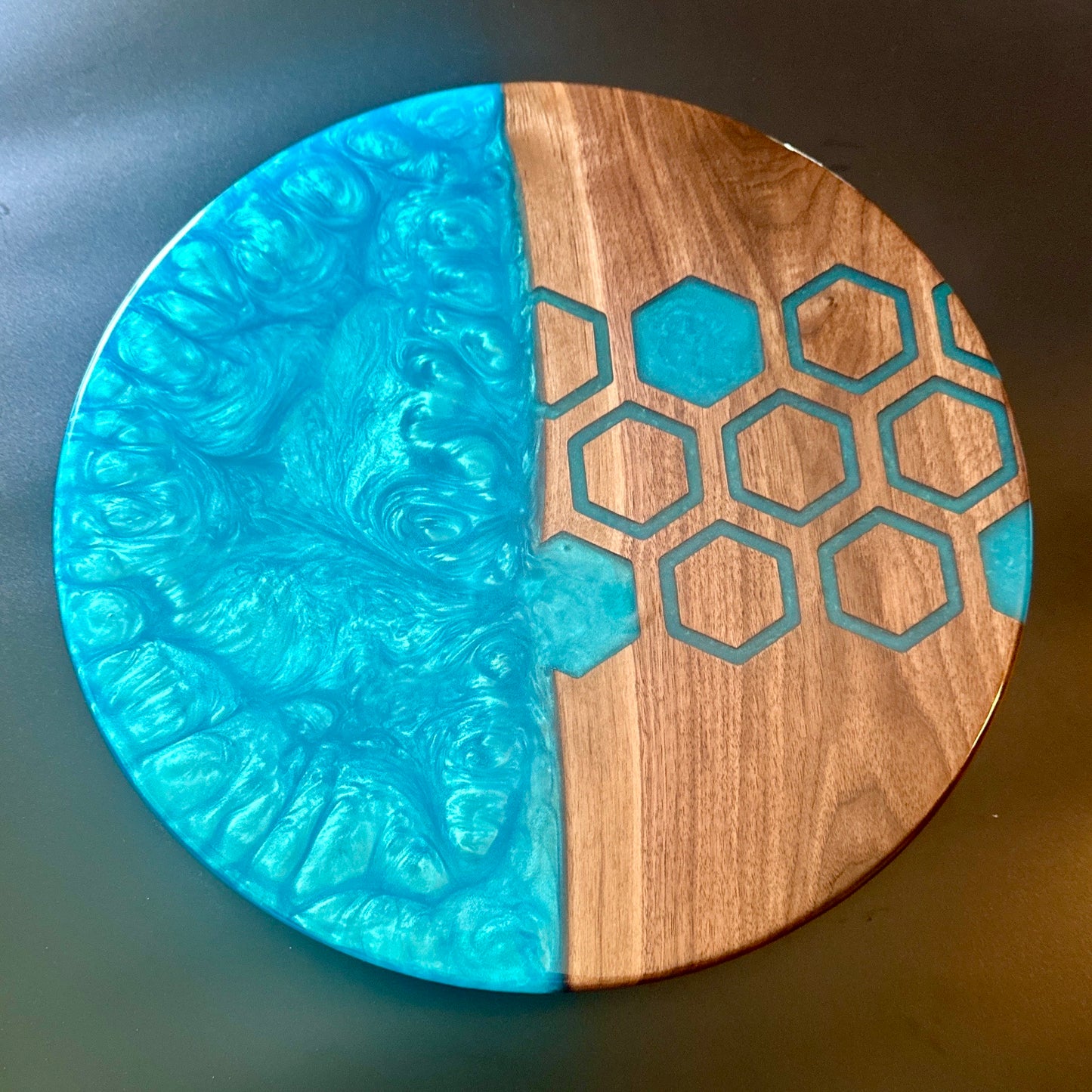 Lazy Susan - Walnut with Turquoise Epoxy Reigada Woodworking