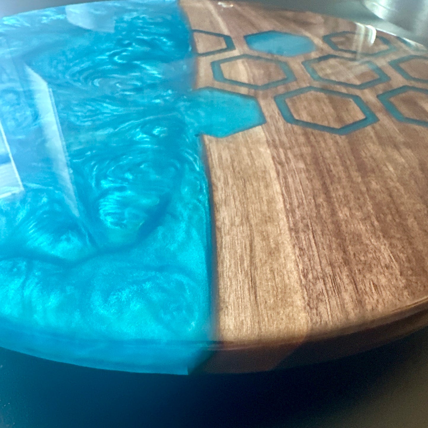 Lazy Susan - Walnut with Turquoise Epoxy Reigada Woodworking