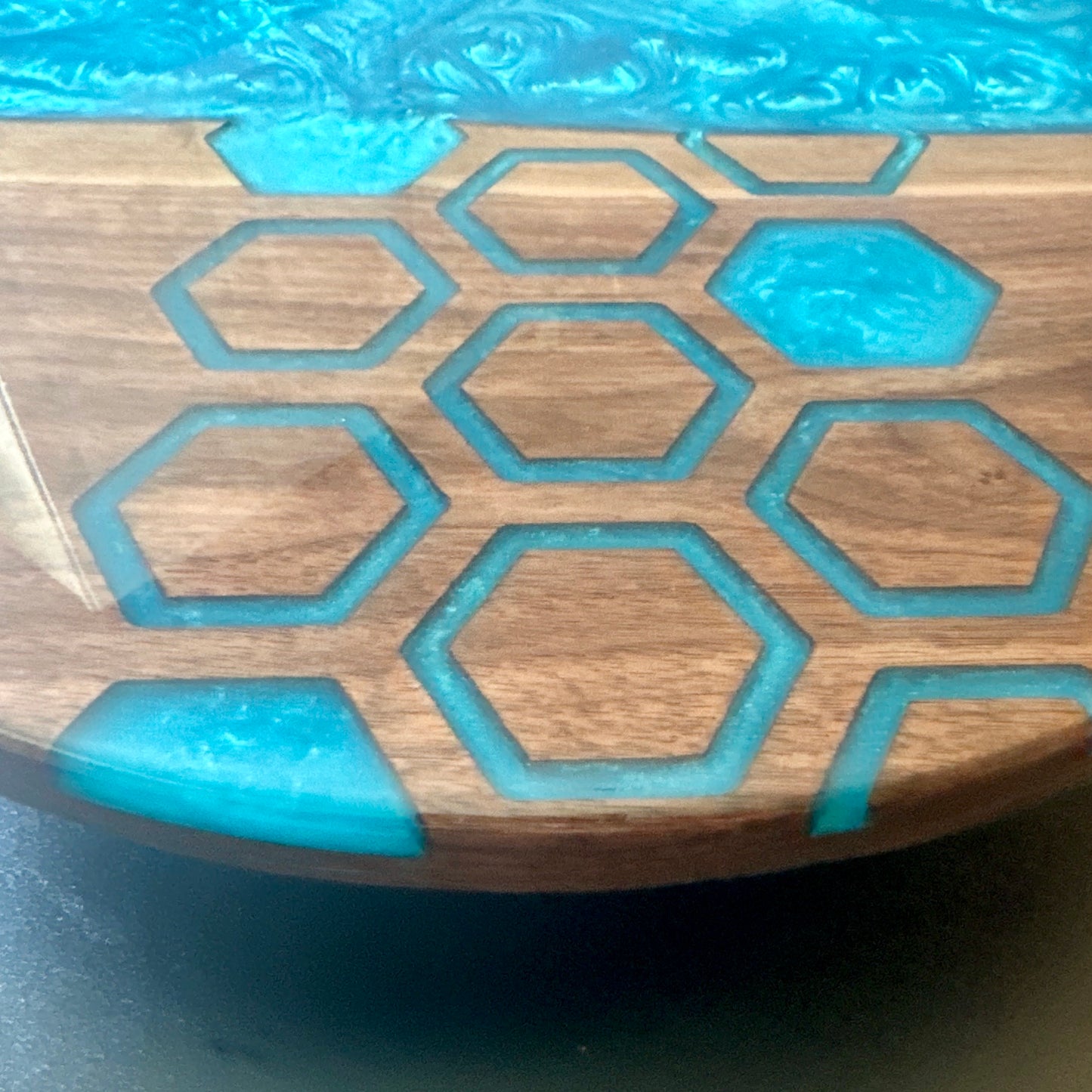 Lazy Susan - Walnut with Turquoise Epoxy Reigada Woodworking