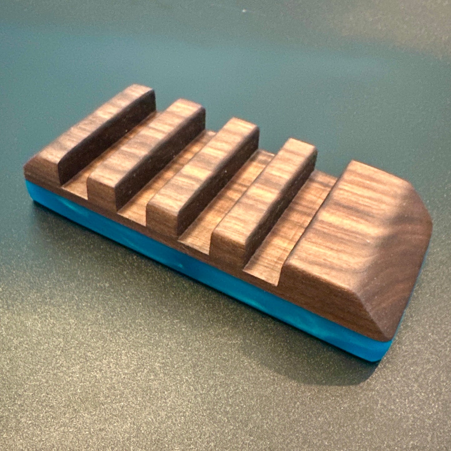 Coaster set with Stand - Walnut with Turquoise Blue Epoxy - 4 set Reigada Woodworking