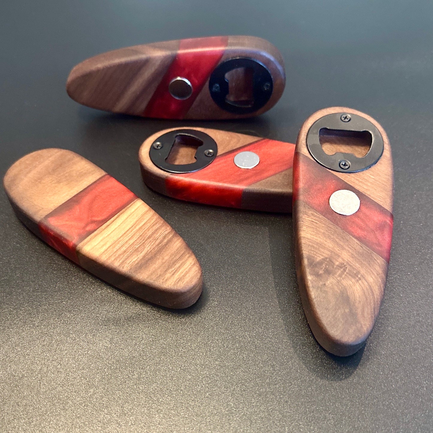 Bottle Openers - Walnut with Yamagata Red Epoxy Reigada Woodworking