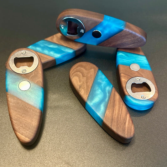 Bottle Openers - Walnut with Turquoise Blue Epoxy Reigada Woodworking