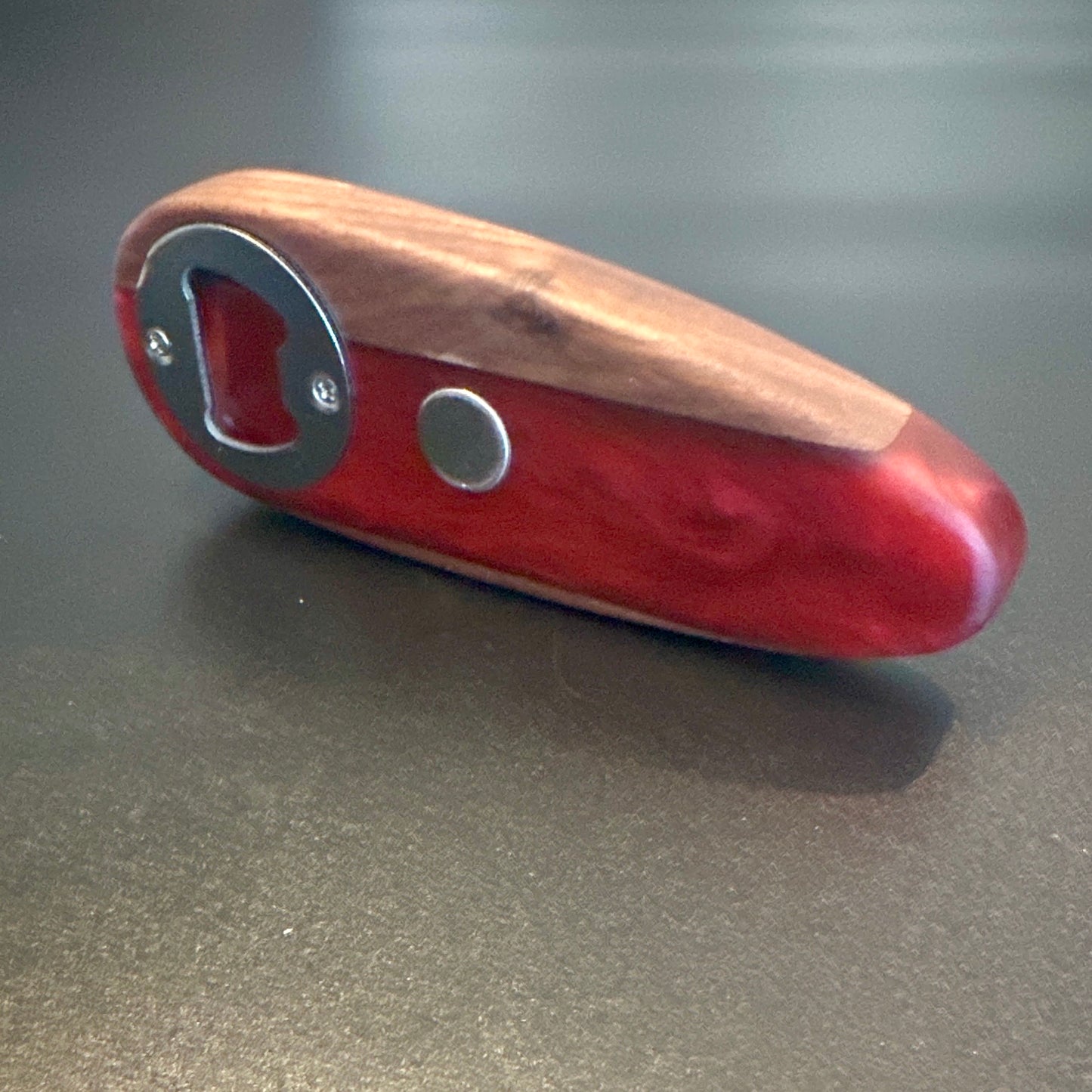 Bottle Opener - Walnut with Yamagata Red Epoxy Reigada Woodworking