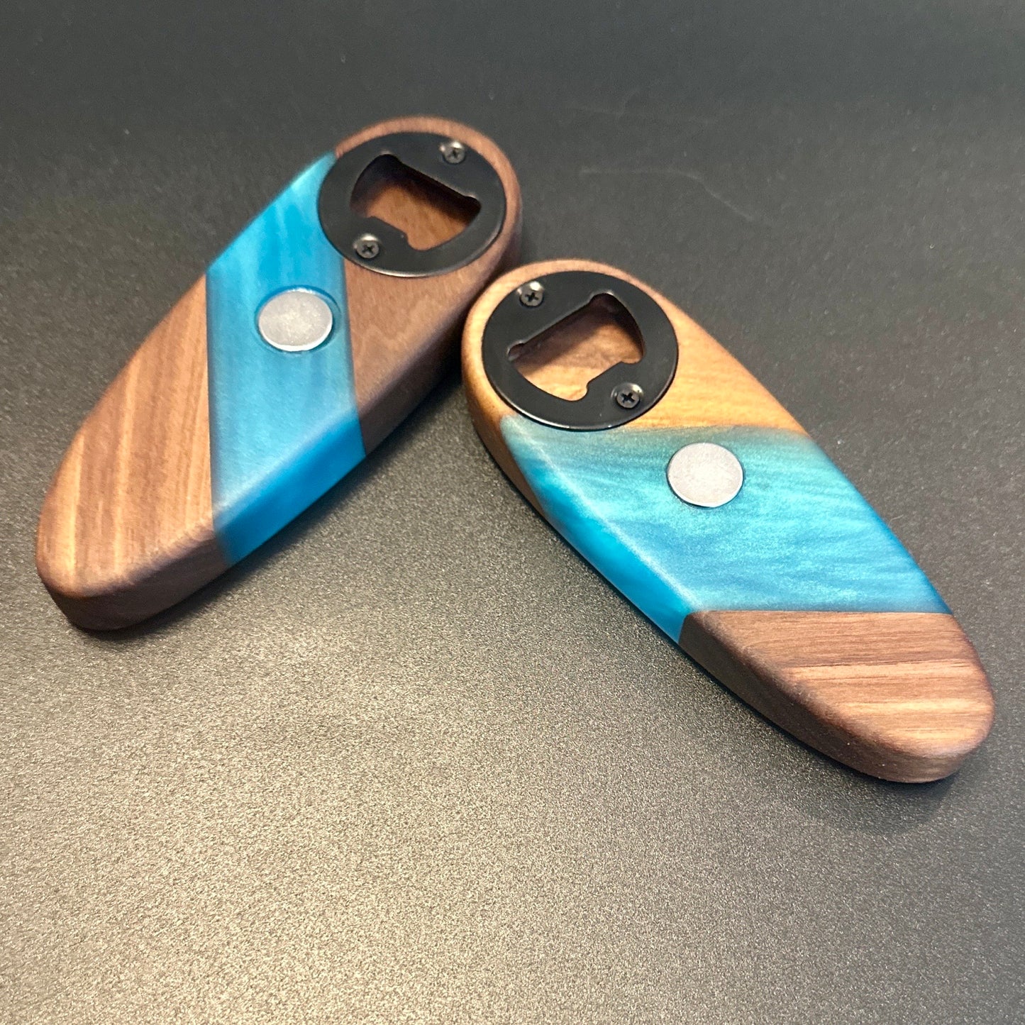 Bottle Openers - Walnut with Turquoise Blue Epoxy Reigada Woodworking