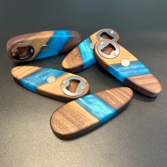 Bottle Openers - Walnut with Turquoise Blue Epoxy Reigada Woodworking