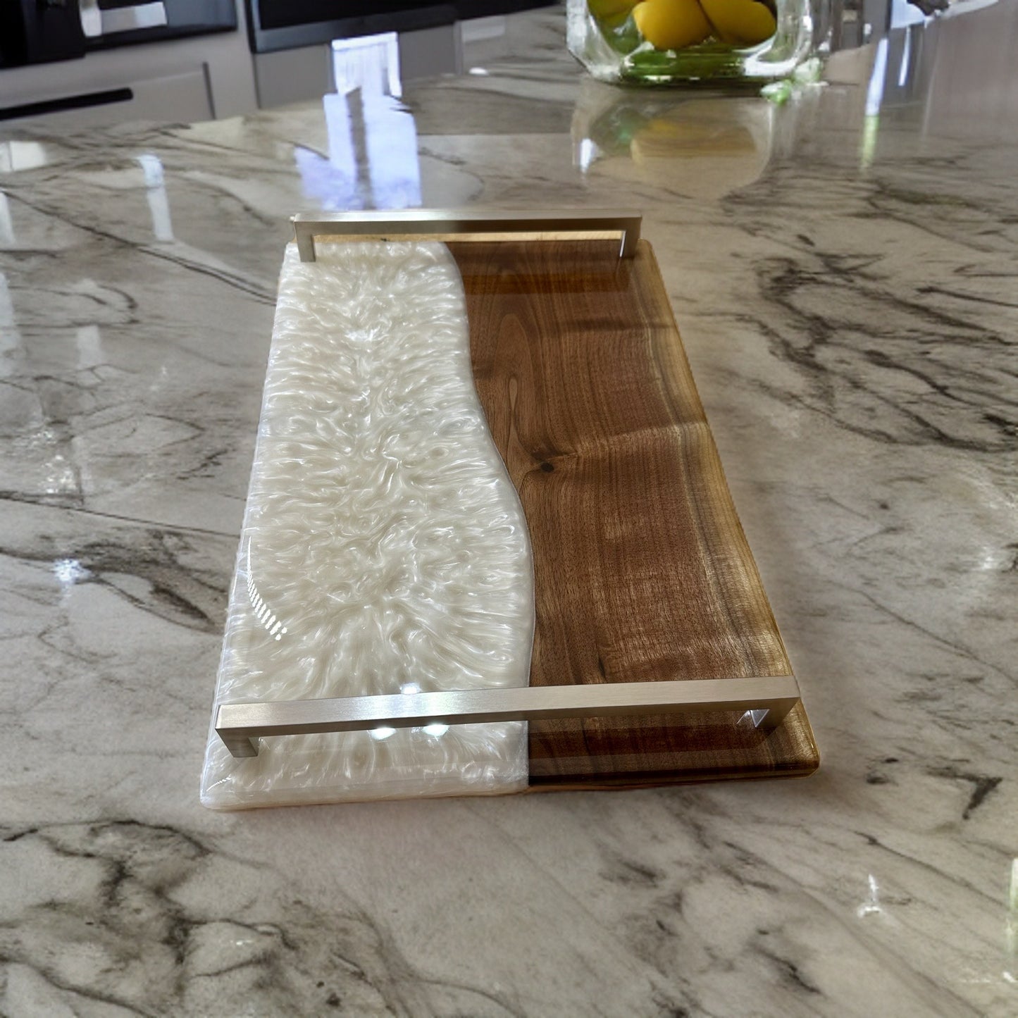 Charcuterie Serving Tray - Walnut with White Pearl Reigada Woodworking