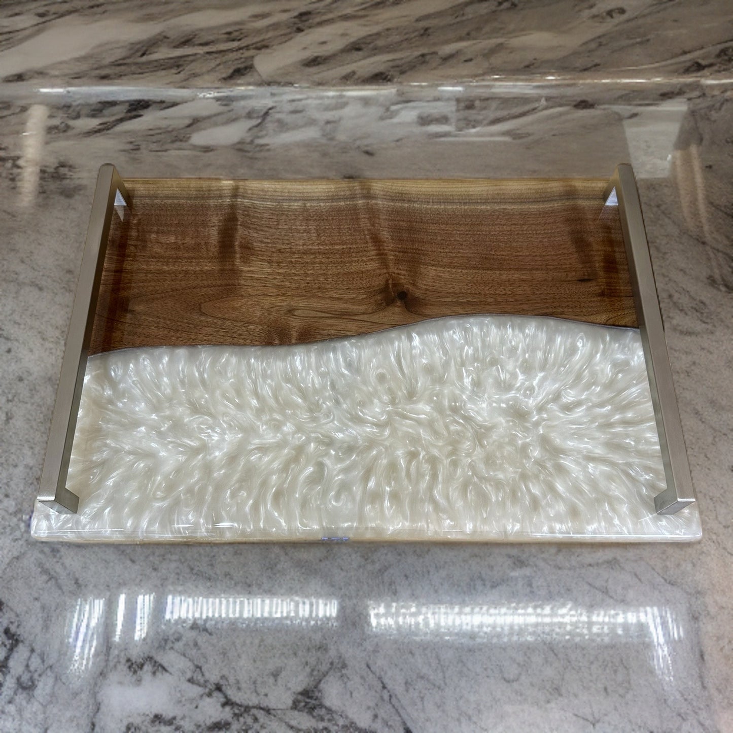 Charcuterie Serving Tray - Walnut with White Pearl Reigada Woodworking