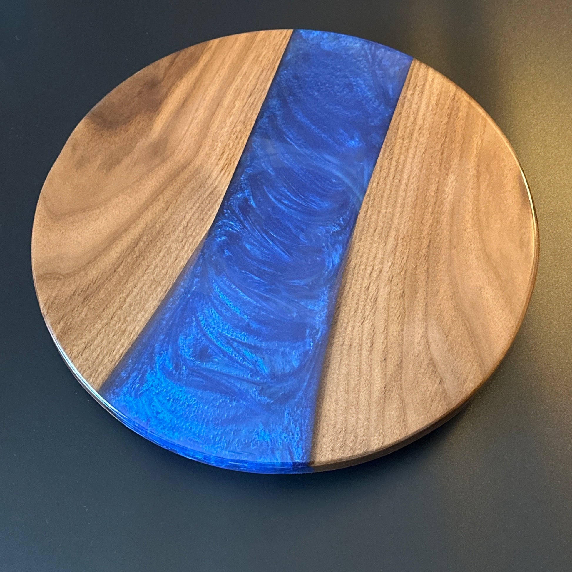 Lazy Susan - Walnut with Pacific Blue epoxy Reigada Woodworking