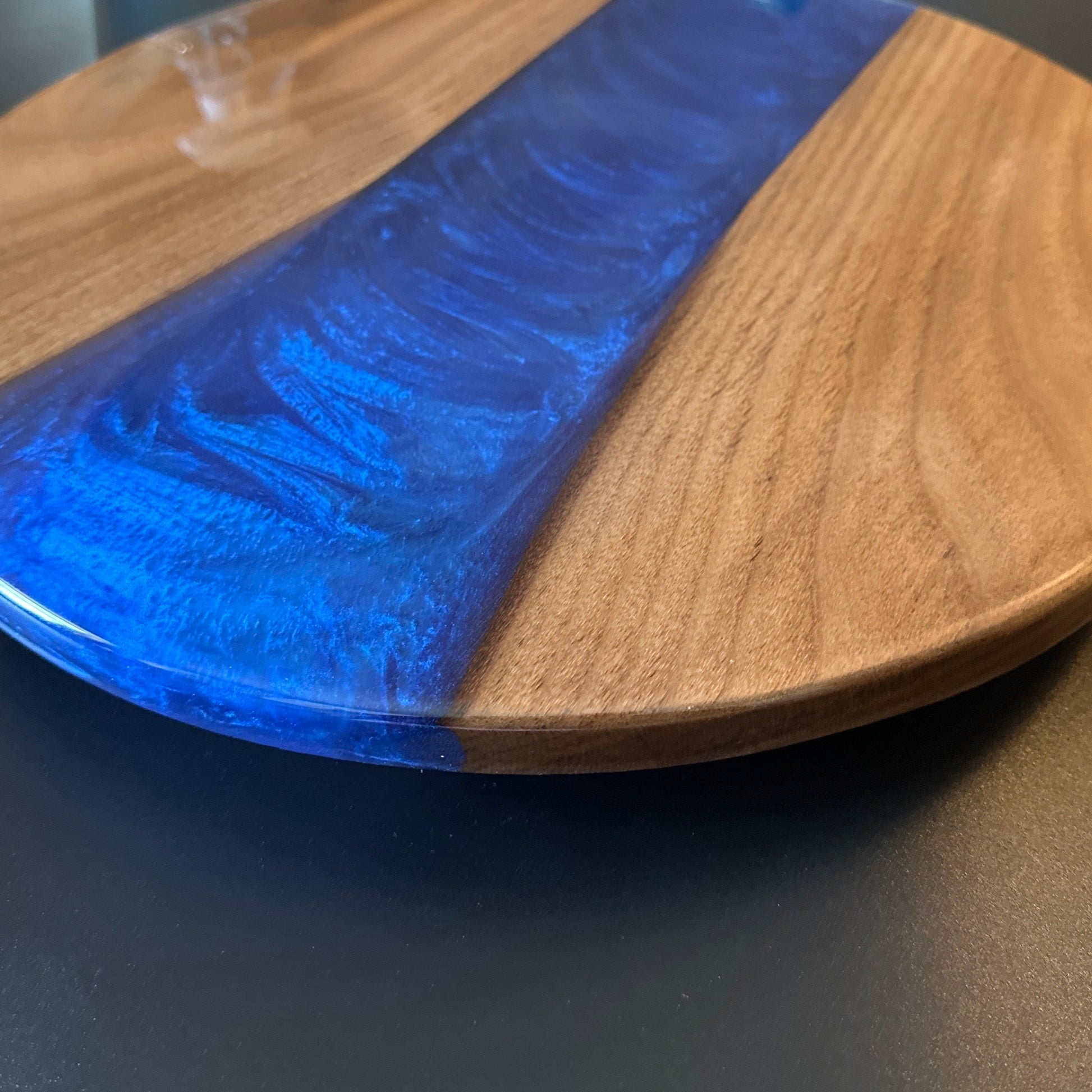 Lazy Susan - Walnut with Pacific Blue epoxy Reigada Woodworking