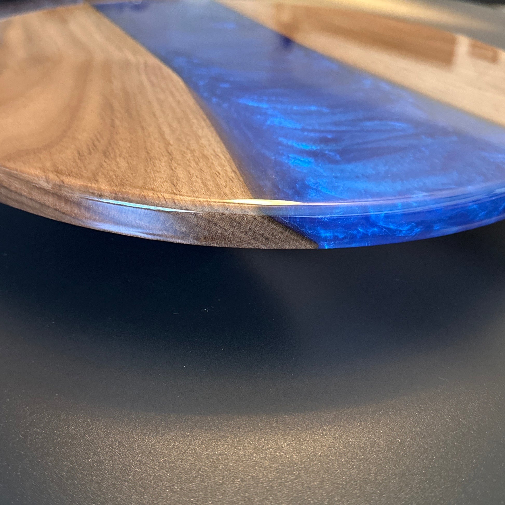 Lazy Susan - Walnut with Pacific Blue epoxy Reigada Woodworking