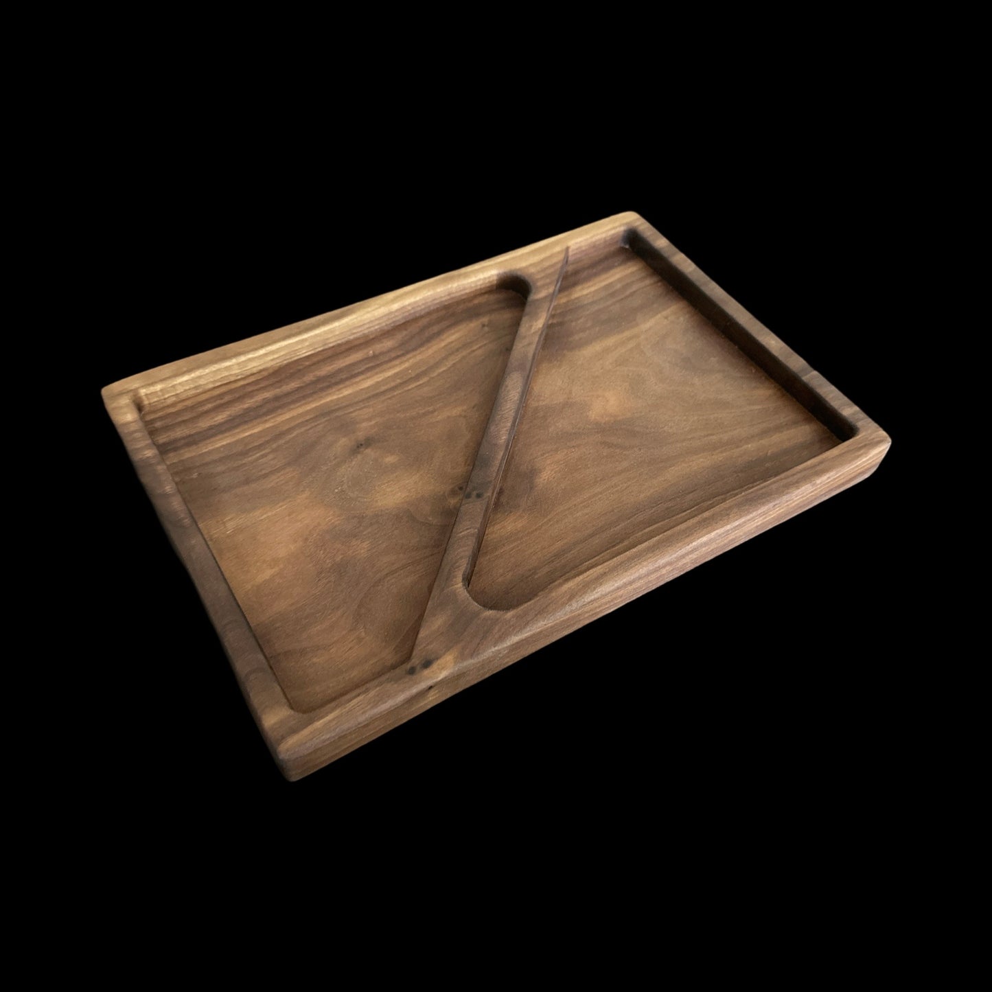 Walnut catch all tray 2 bin Reigada Woodworking