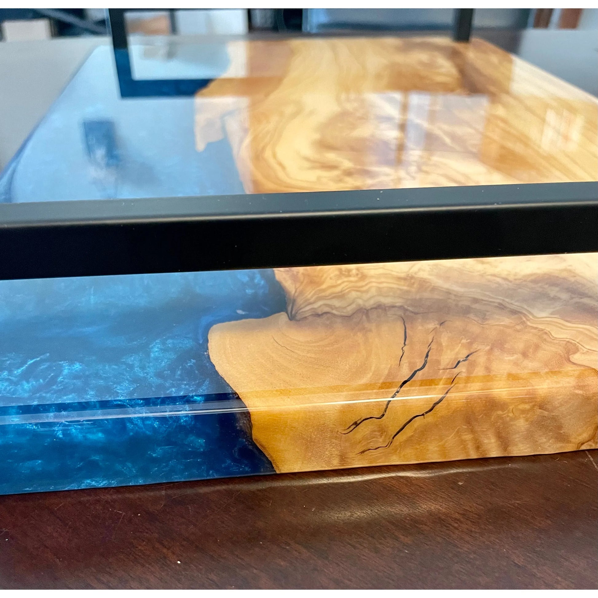 Serving Tray - Olive Wood with Blue Epoxy Reigada Woodworking