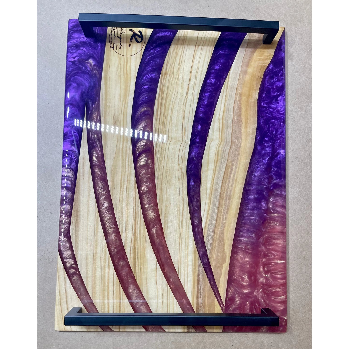 Serving Tray - Olive wood with Purple and Pink Epoxy Reigada Woodworking