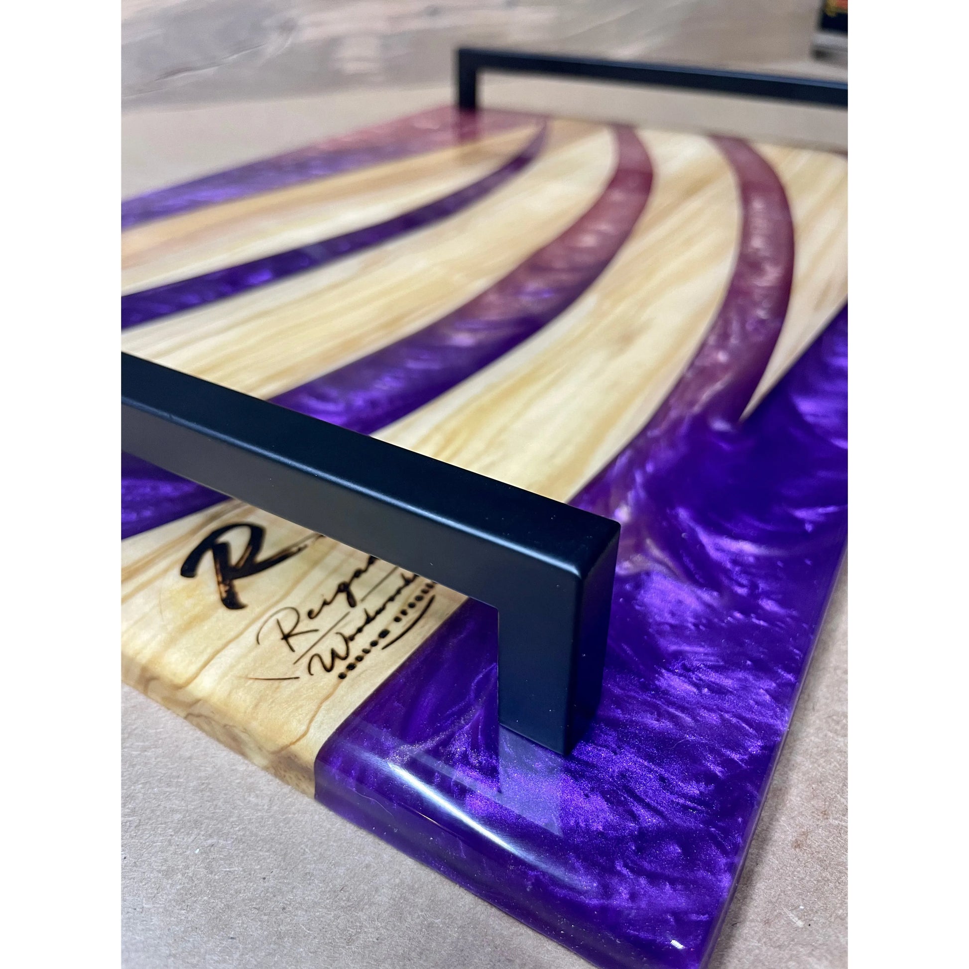 Serving Tray - Olive wood with Purple and Pink Epoxy Reigada Woodworking