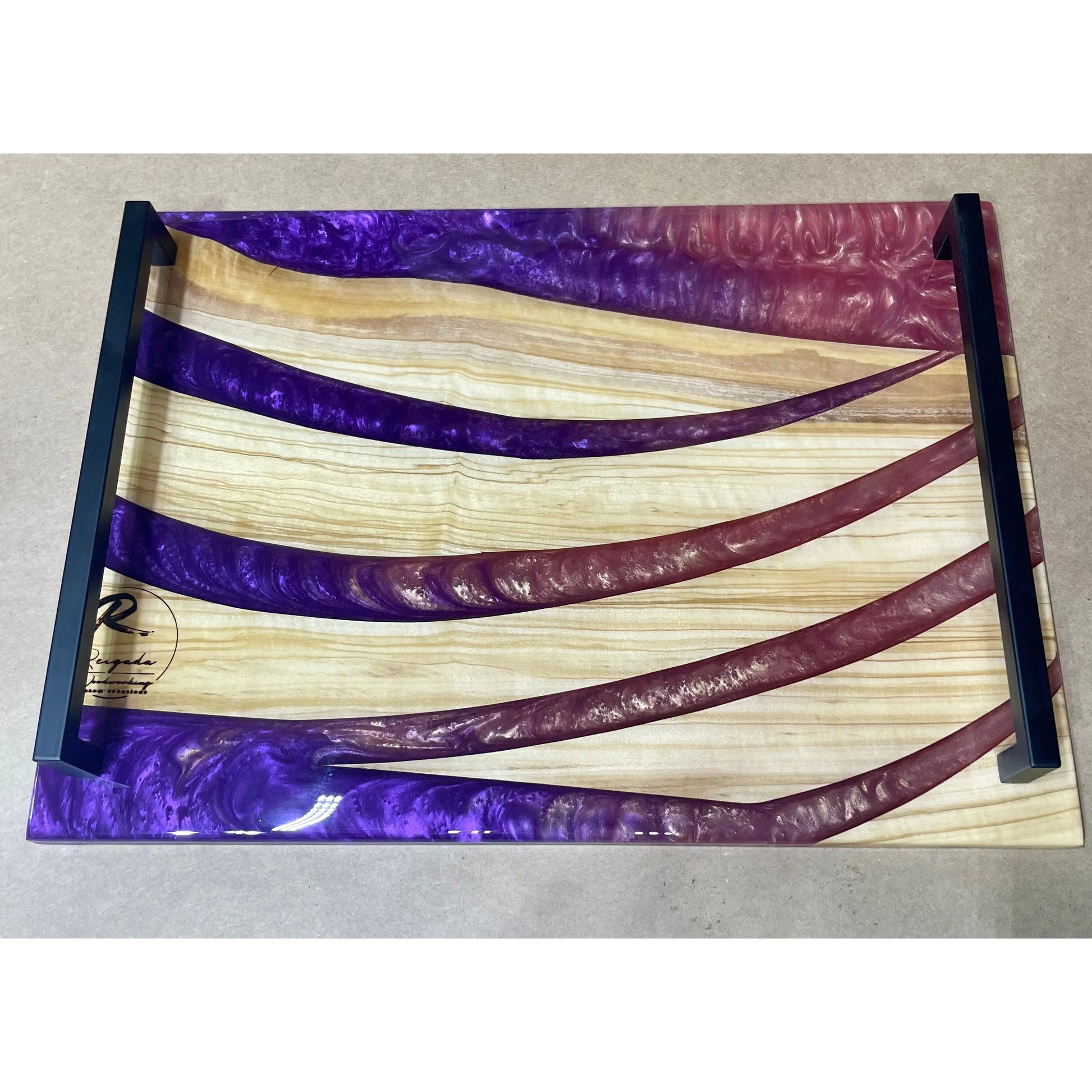 Serving Tray - Olive wood with Purple and Pink Epoxy Reigada Woodworking