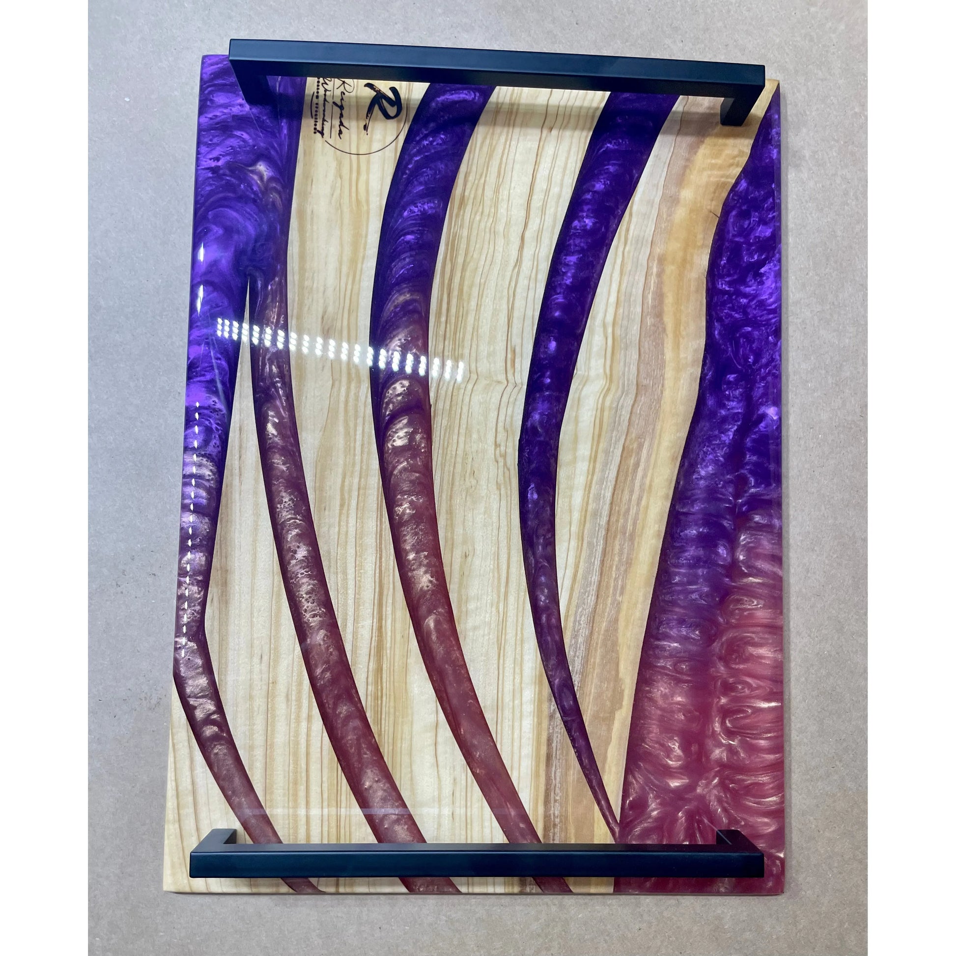 Serving Tray - Olive wood with Purple and Pink Epoxy Reigada Woodworking