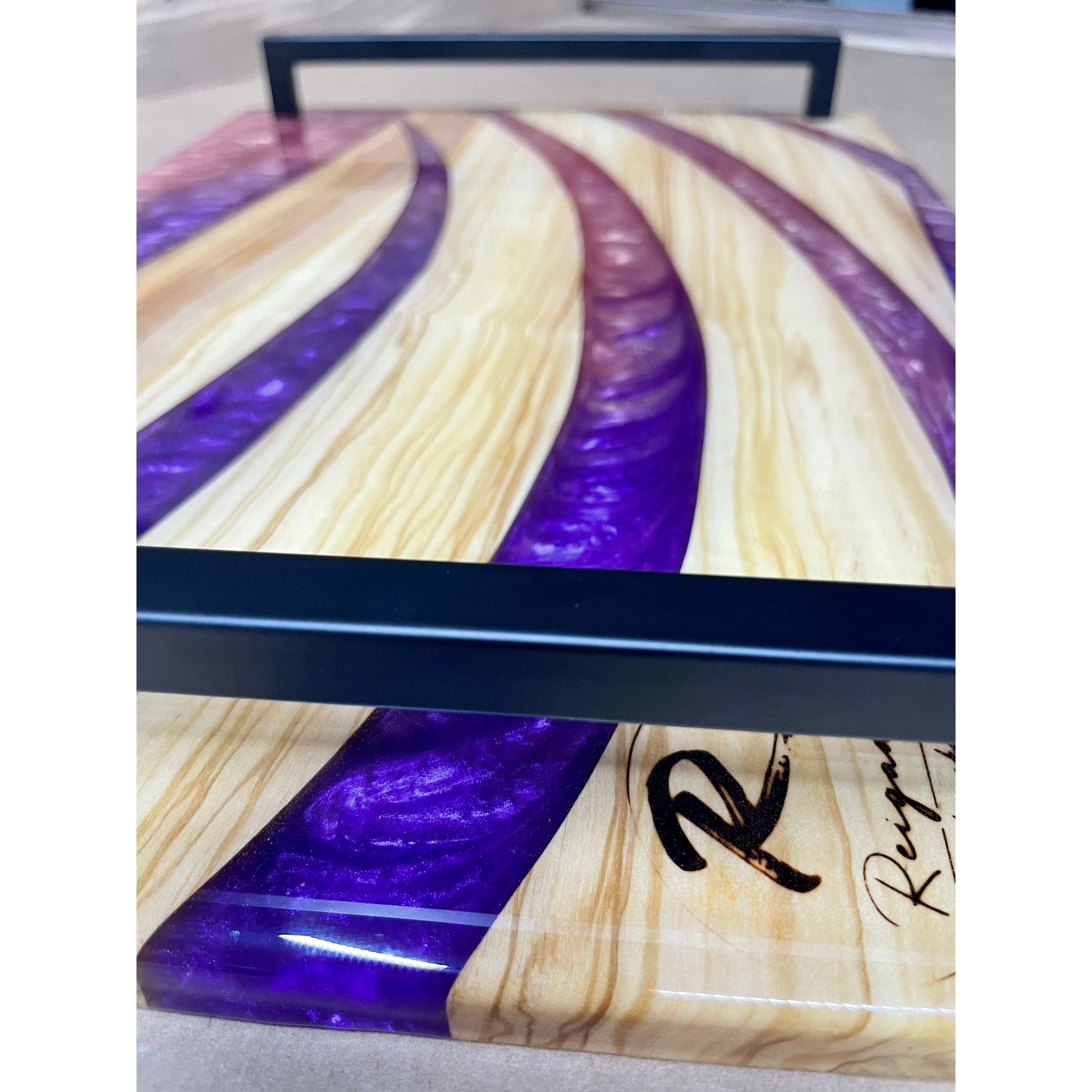 Serving Tray - Olive wood with Purple and Pink Epoxy Reigada Woodworking