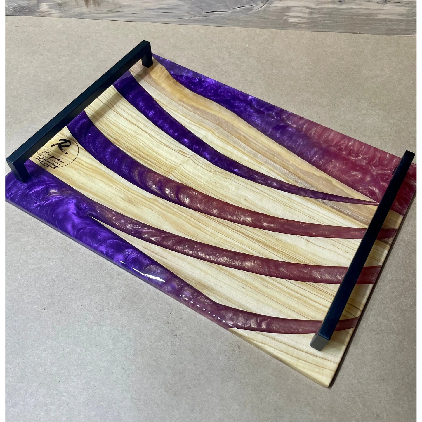 Serving Tray - Olive wood with Purple and Pink Epoxy Reigada Woodworking