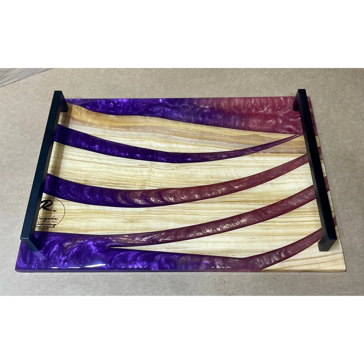 Serving Tray - Olive wood with Purple and Pink Epoxy Reigada Woodworking