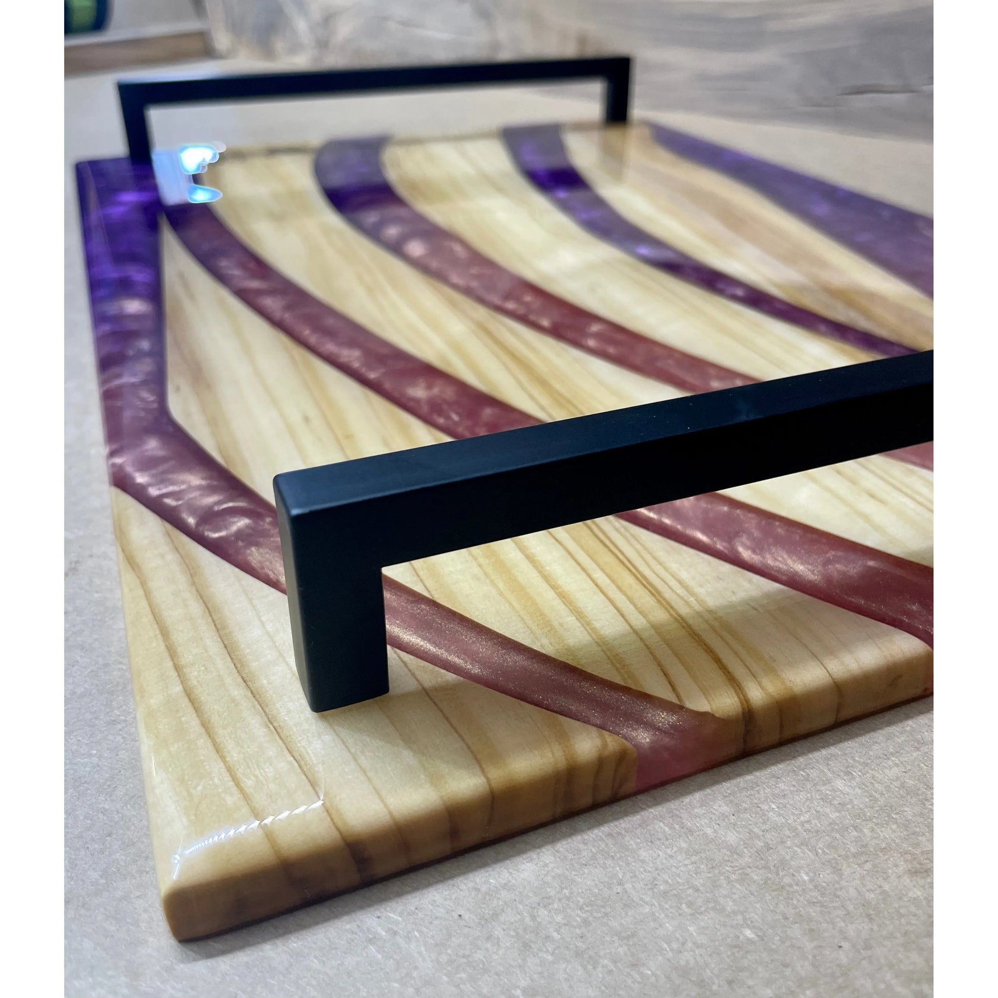 Serving Tray - Olive wood with Purple and Pink Epoxy Reigada Woodworking