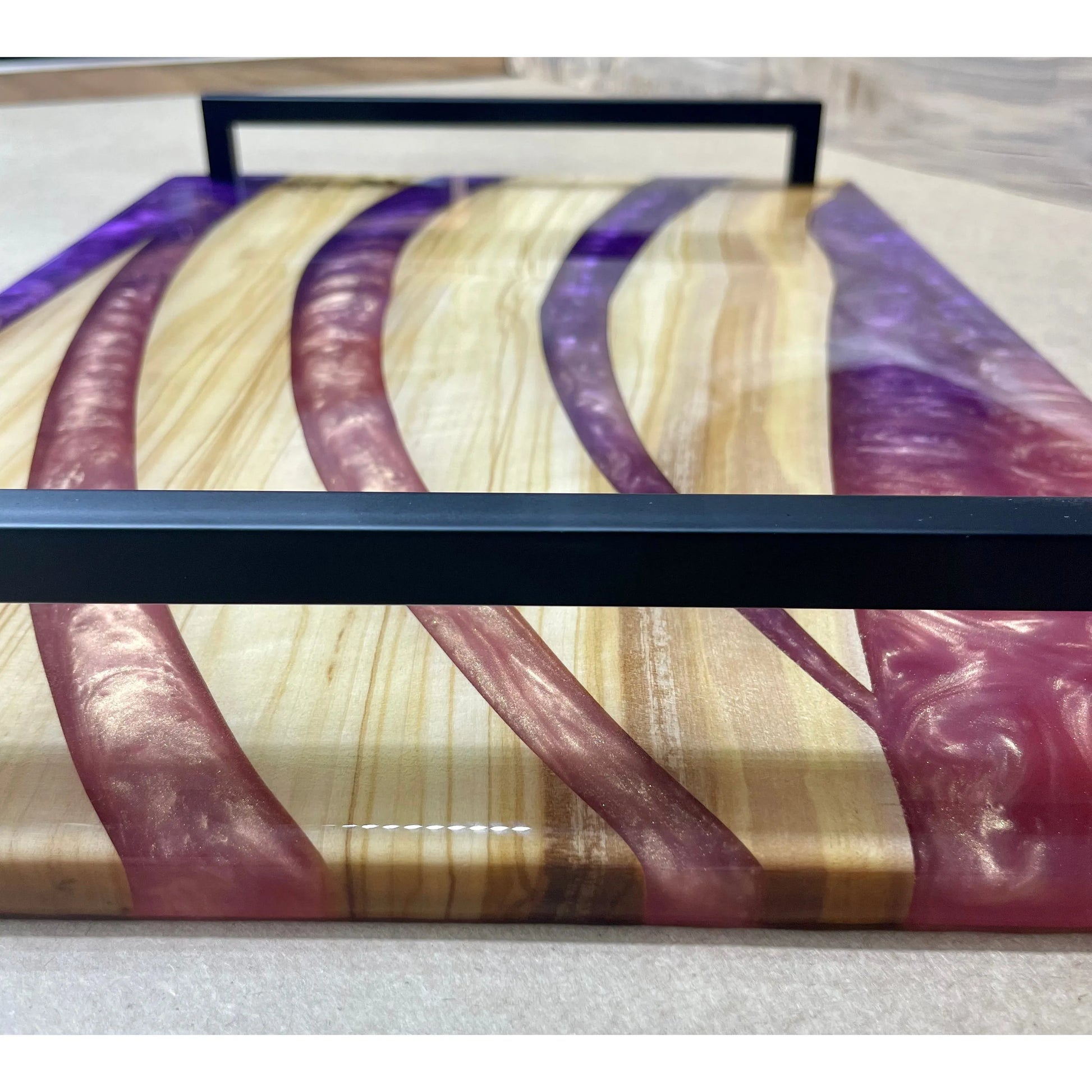 Serving Tray - Olive wood with Purple and Pink Epoxy Reigada Woodworking